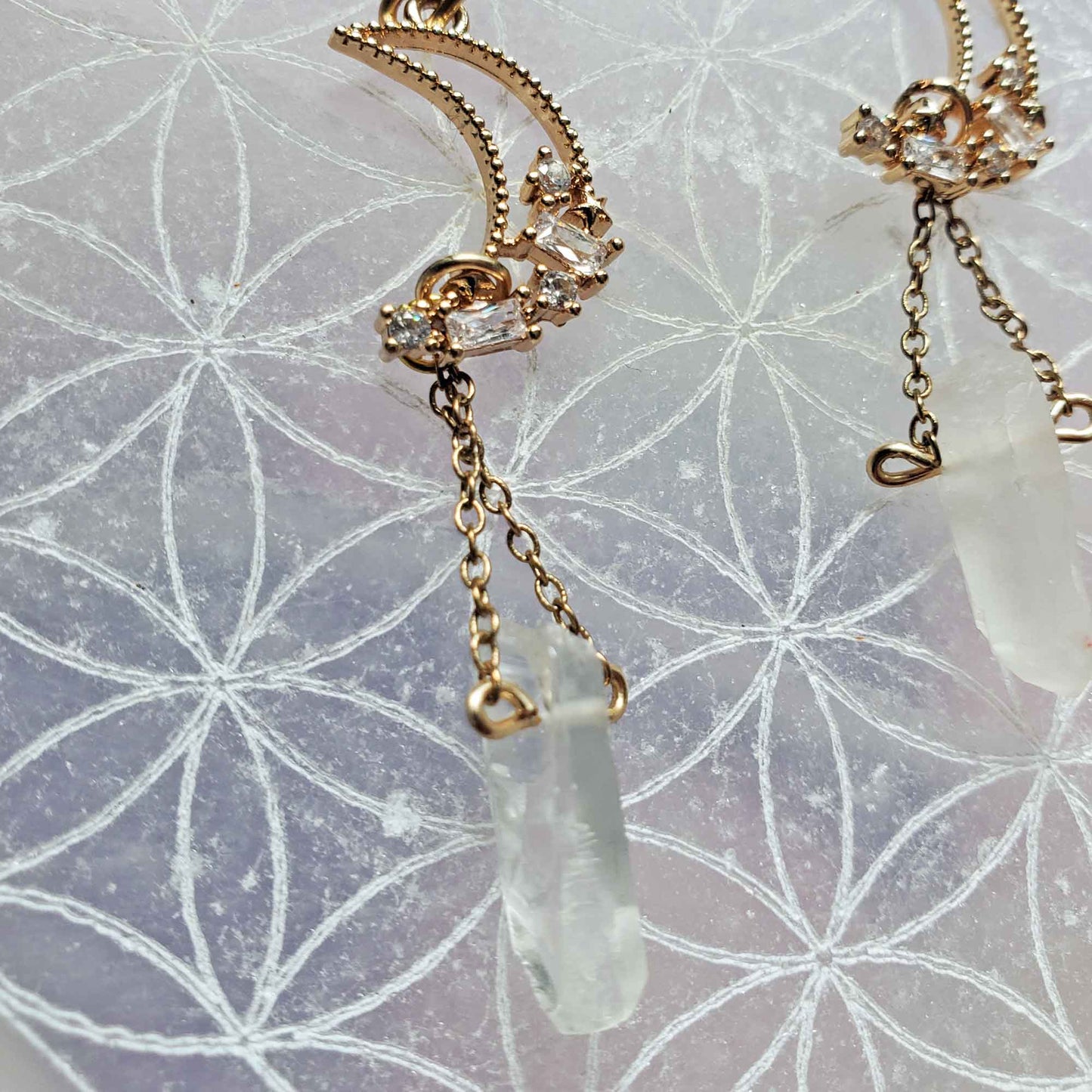 Clear Quartz Crescent Earrings – Amplification, Clarity & Lunar Light