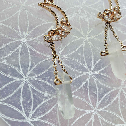 Clear Quartz Crescent Earrings – Amplification, Clarity & Lunar Light