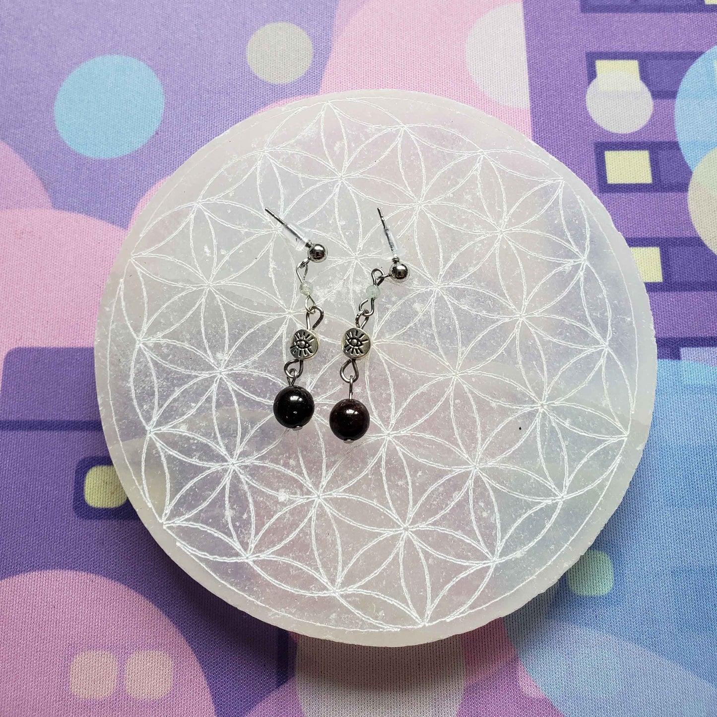 Guardian Garnet Drop Earrings – Evil Eye Charm for Protection & Passion