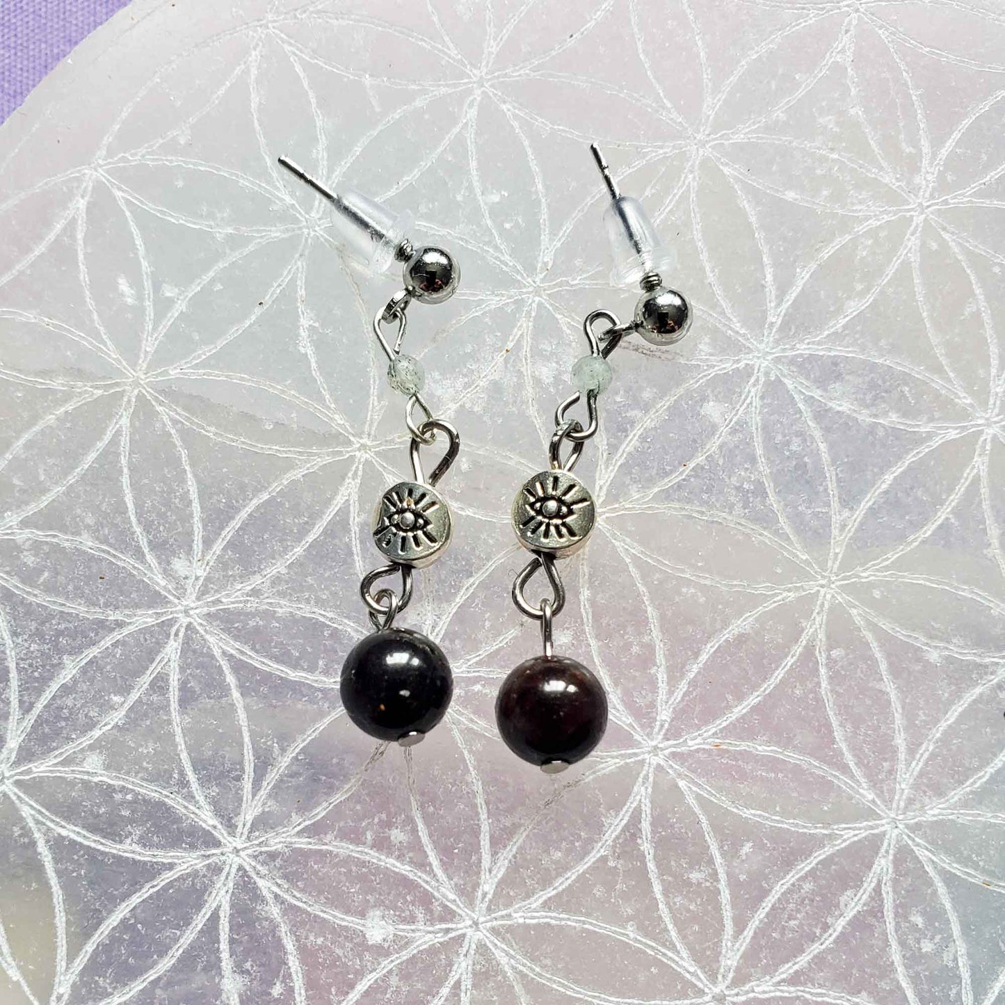 Guardian Garnet Drop Earrings – Evil Eye Charm for Protection & Passion