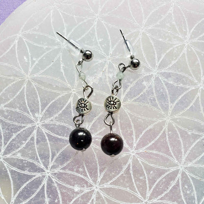 Guardian Garnet Drop Earrings – Evil Eye Charm for Protection & Passion