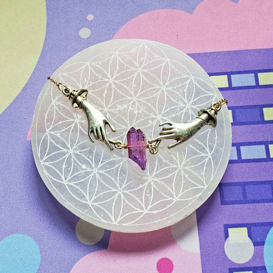 Angel Aura Amethyst Palm Necklace – Divine Guidance & Radiant Protection
