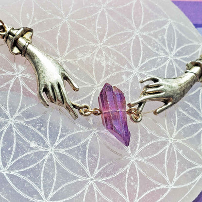 Angel Aura Amethyst Palm Necklace – Divine Guidance & Radiant Protection