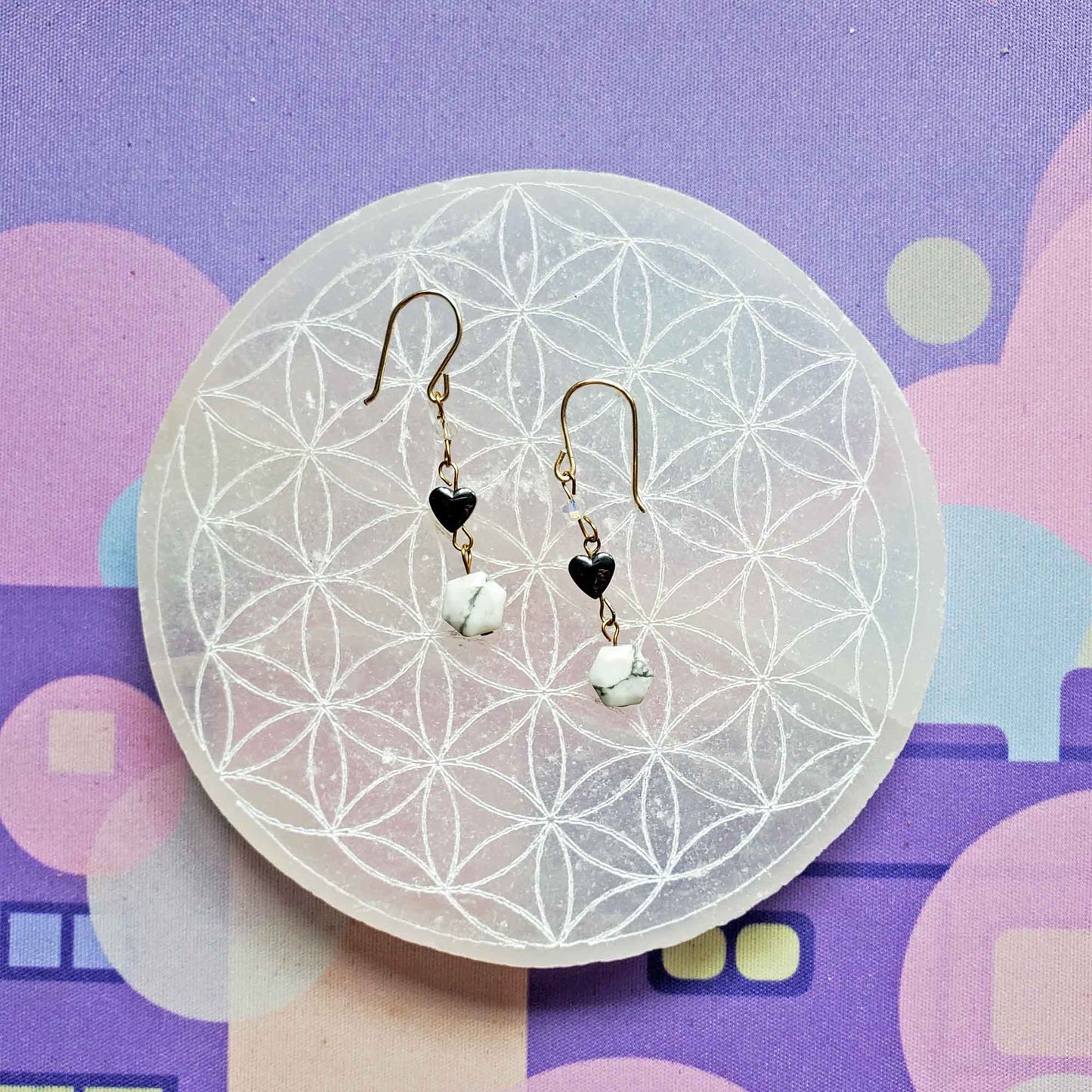 Hematite Heart & Howlite Earrings – Calm Strength & Energetic Clarity