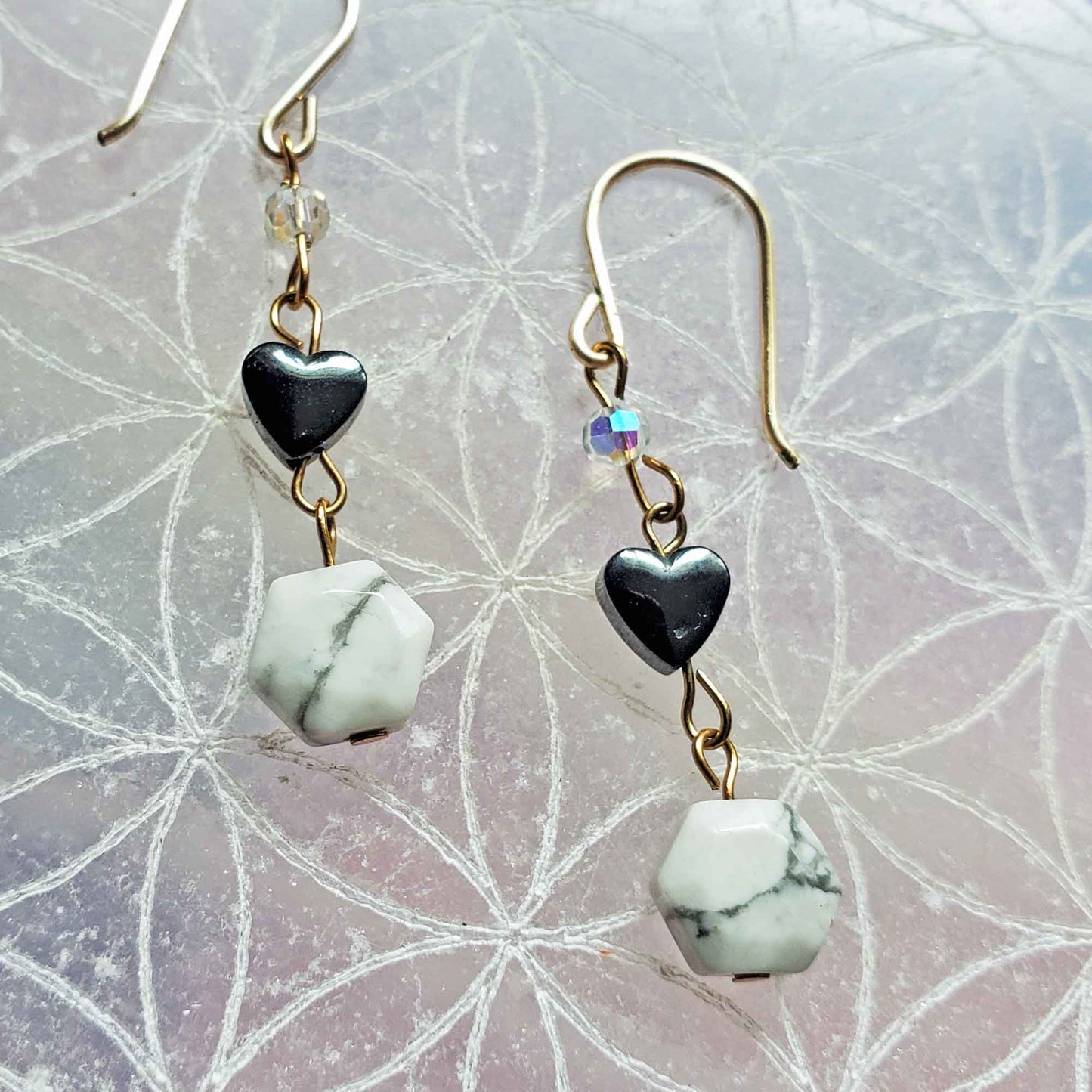 Hematite Heart & Howlite Earrings – Calm Strength & Energetic Clarity