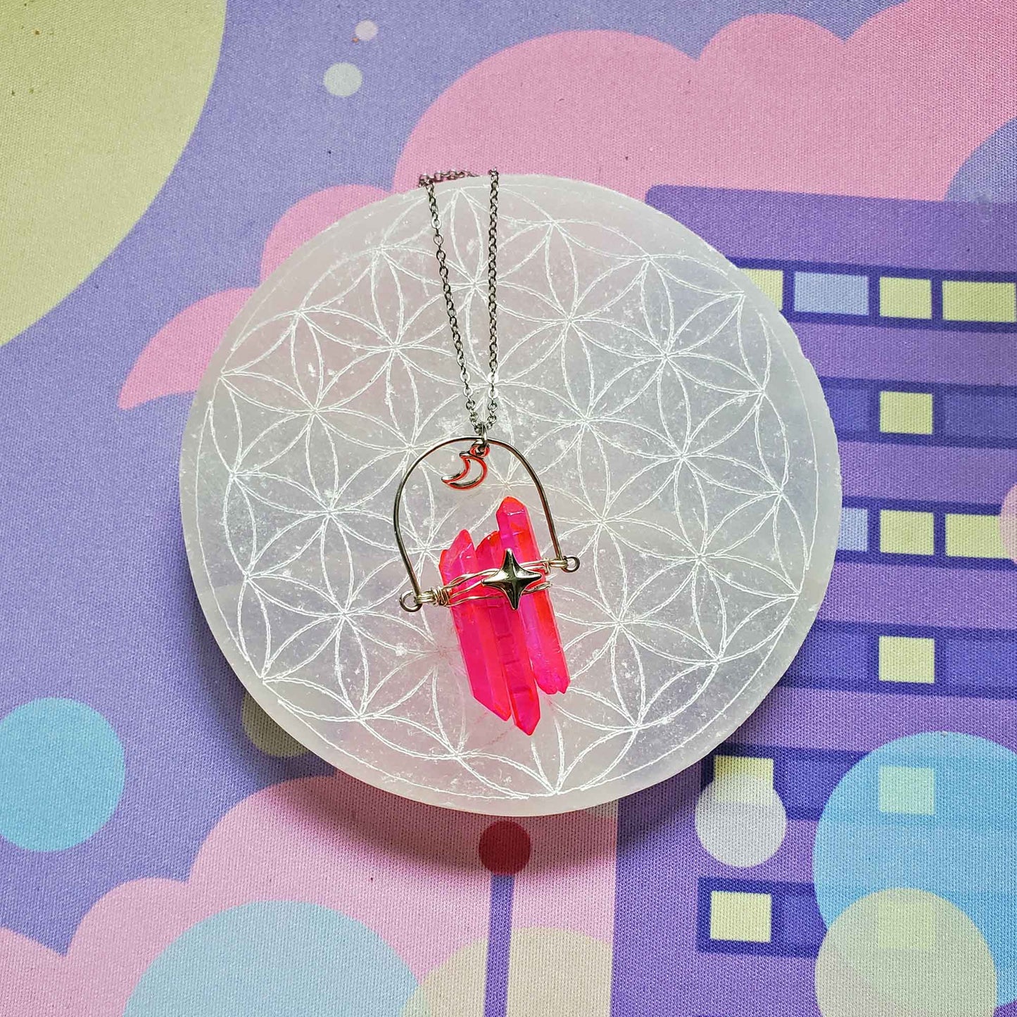 Hot Pink Quartz Moon Necklace – Confidence, Radiance & Celestial Jo