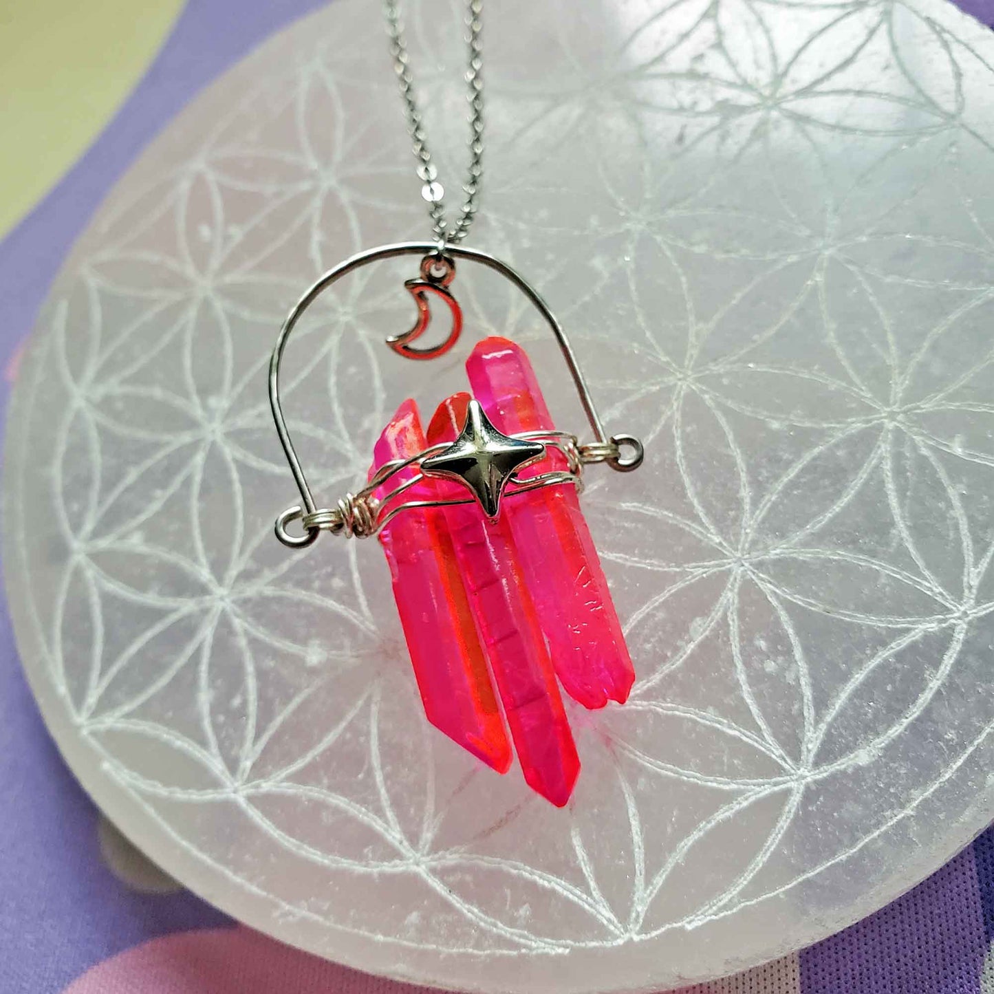 Hot Pink Quartz Moon Necklace – Confidence, Radiance & Celestial Jo