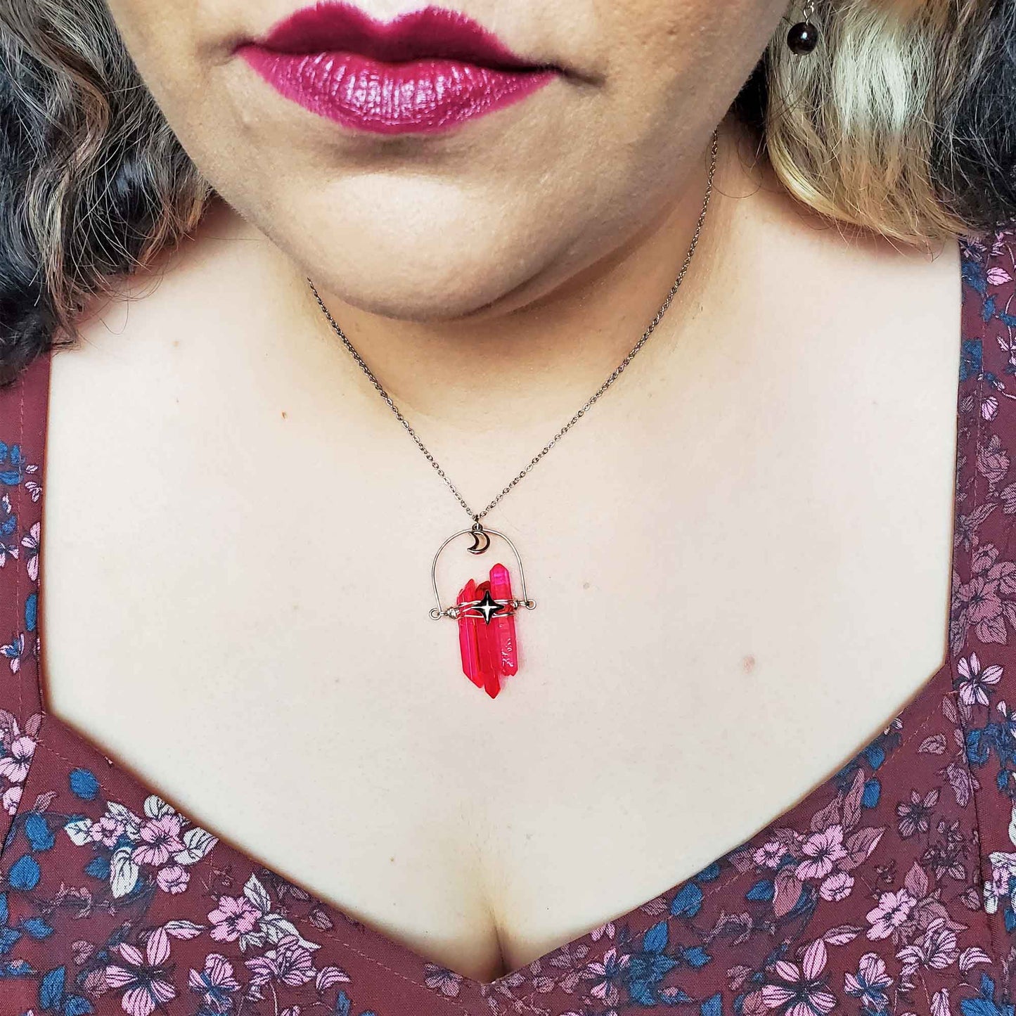 Hot Pink Quartz Moon Necklace – Confidence, Radiance & Celestial Jo