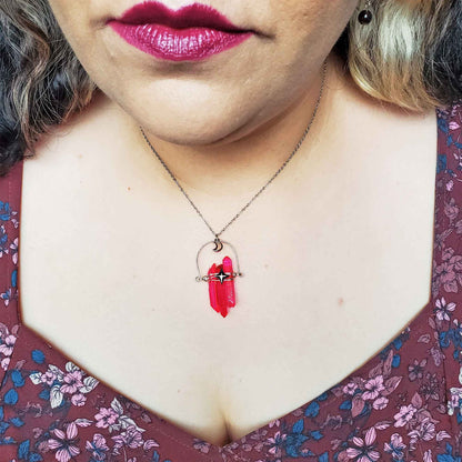 Hot Pink Quartz Moon Necklace – Confidence, Radiance & Celestial Jo