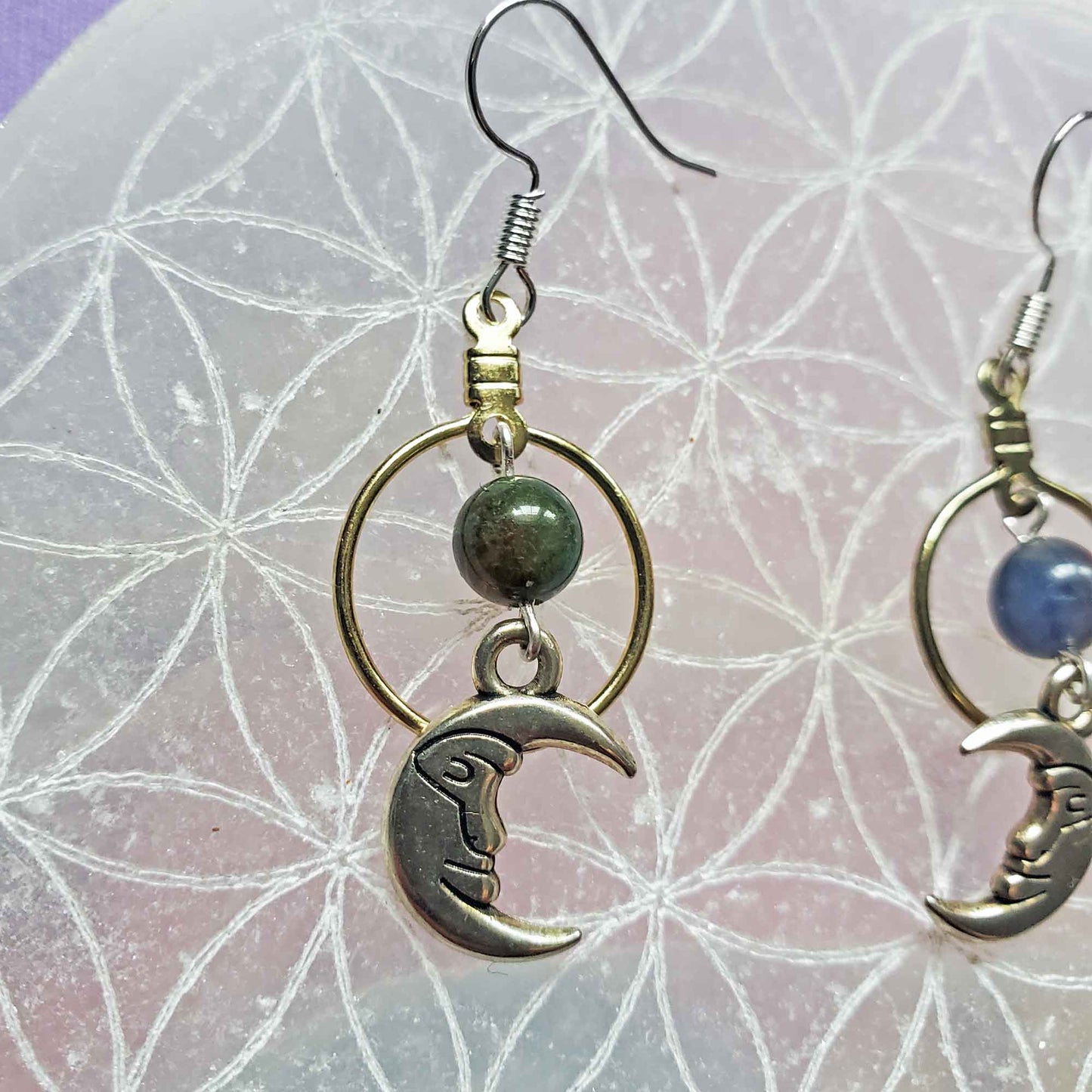 Sodalite & Fancy Jasper Moon Earrings – Truth, Grounding & Sacred Balance