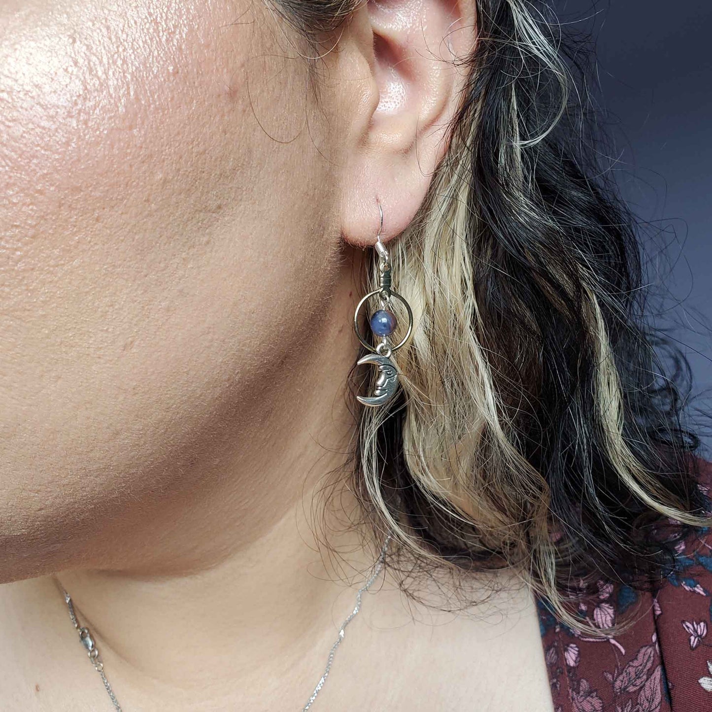 Sodalite & Fancy Jasper Moon Earrings – Truth, Grounding & Sacred Balance